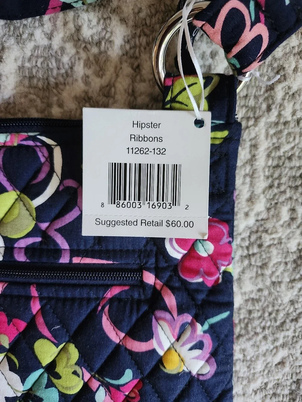Vera Bradley Navy Floral Quilted Crossbody with Pink and Green Accents